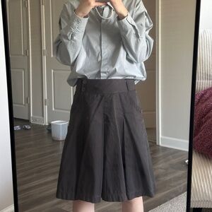 Dark Brown Pleated A-Line Skirt with Button Details